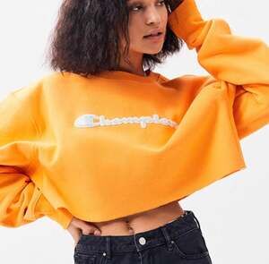 CHAMPION Reverse Weave Cropped Sweatshirt Orange Pullover Crew Neck Women's L